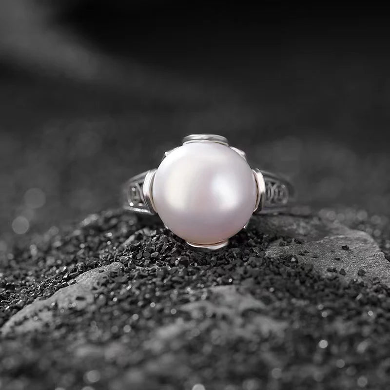 Natural Pearl S925 Silve Wealth Coin Vintage Ring - Harmony And Peace