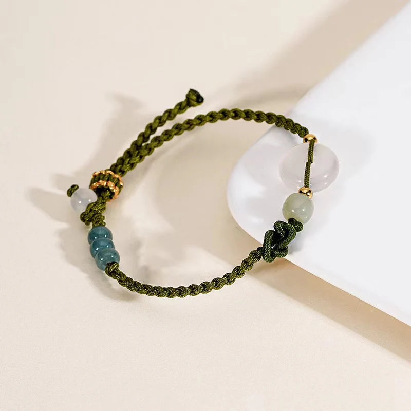 Hetian Jade Peace Buckle String Bracelet - Chalcedony Agate Bead