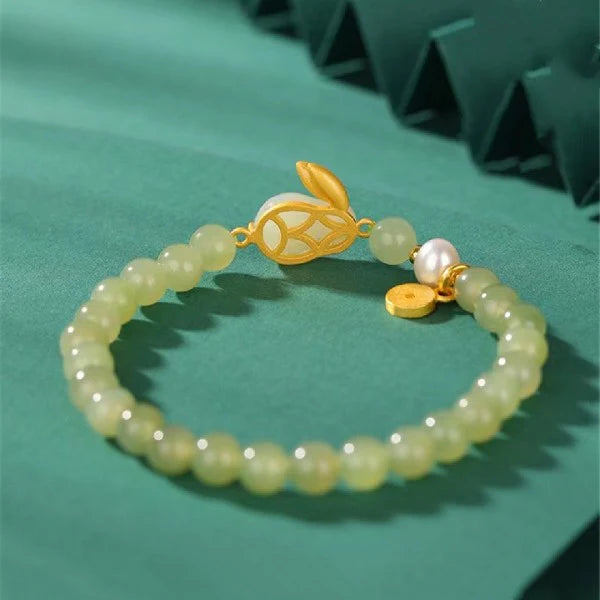 Natural Green Jade Rabbit Lucky Beads Bracelet