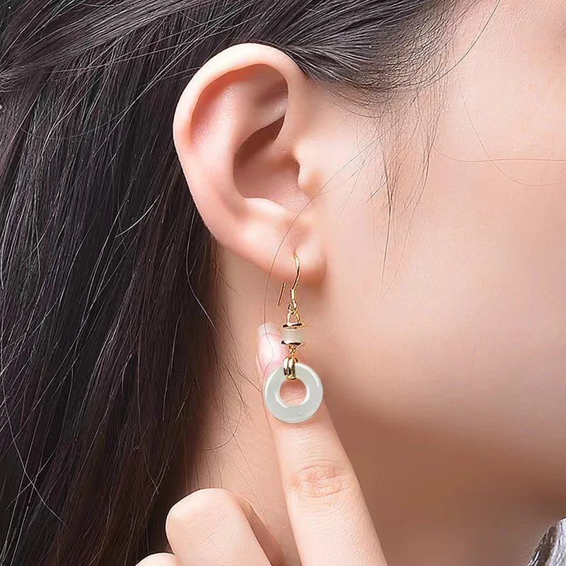 Peace Ring 925 Silver Ice Jade Earrings - Peach And Harmony