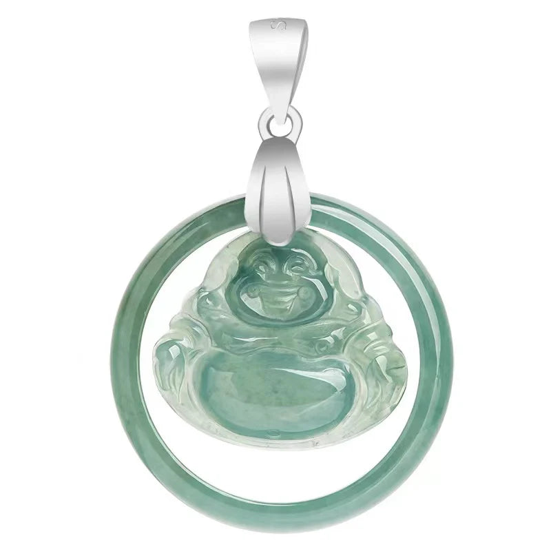 Natural Jade Laughing Buddha Pendant Necklace - Divine Mind And Hopefulness