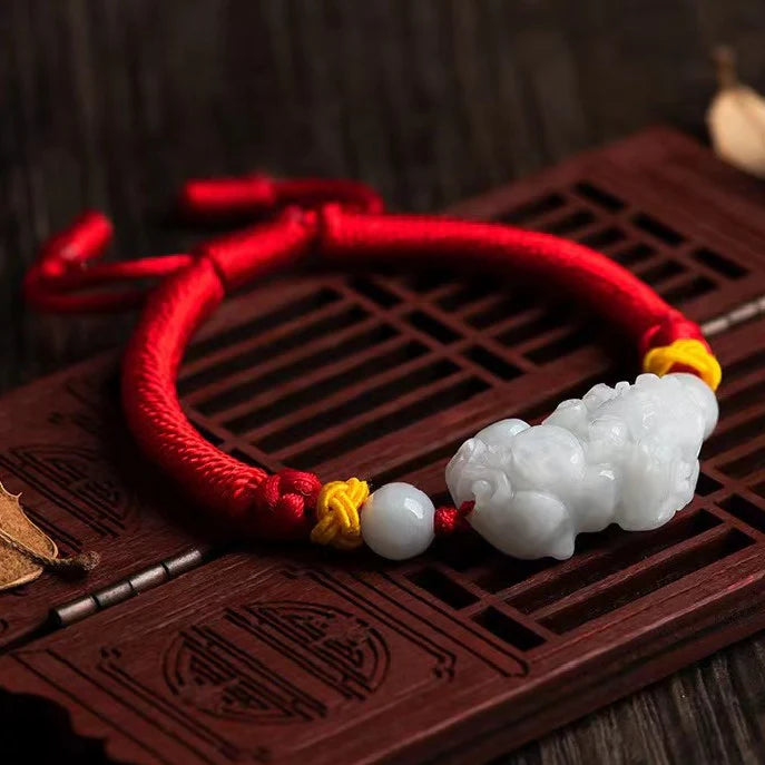 Pixiu Jade Beads Red String Bracelet - Proection and Wealth