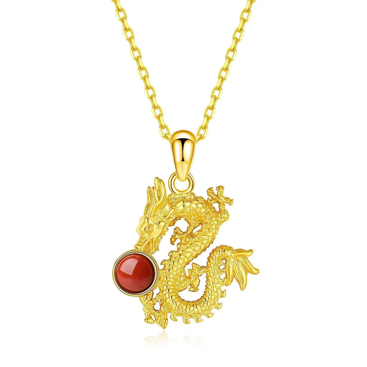 Year Of Dragon Red Agate 925 Silver Gold Plated Necklace - Auspiciousness And Prosperity