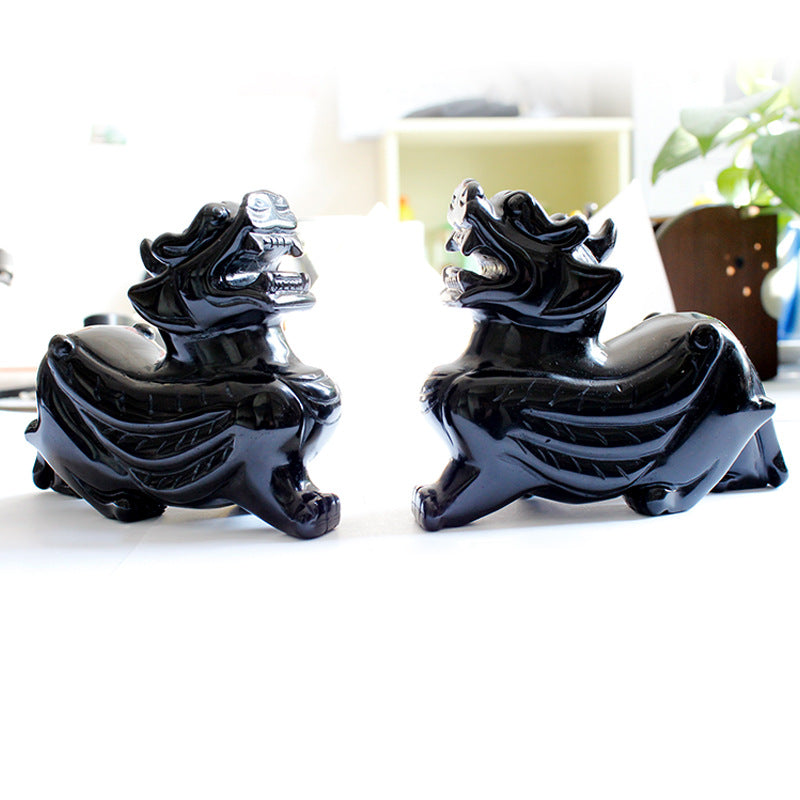 Black Obsidian Feng Shui Wealth Porsperity Pi Xiu/Pi Yao Statue, Obsidian Pixiu Divine Beast Ornament Figurine, Brave Home Decoration