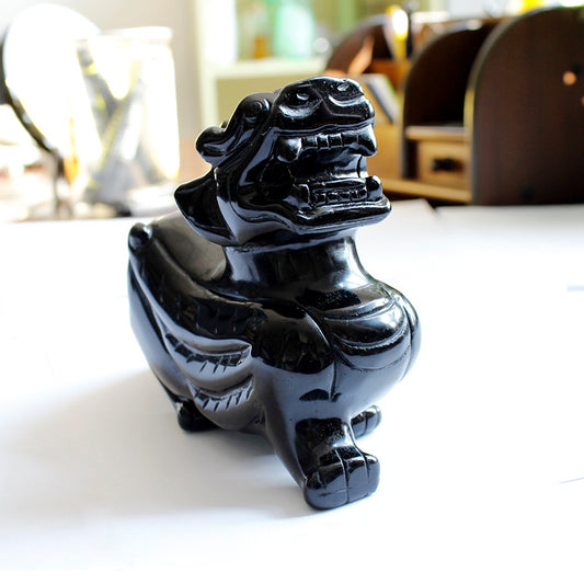 Black Obsidian Feng Shui Wealth Porsperity Pi Xiu/Pi Yao Statue, Obsidian Pixiu Divine Beast Ornament Figurine, Brave Home Decoration