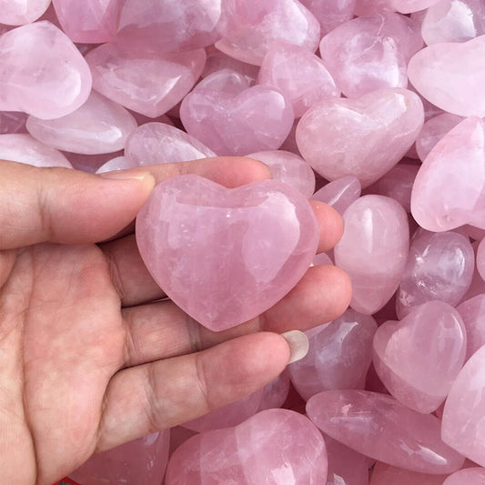 Natural Rose Quartz Love Puffy Heart Shaped Carved Crystals Stone, Love Healing Crystal Gemstone Decor Gift