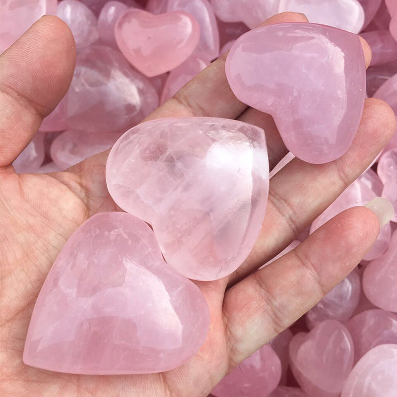 Natural Rose Quartz Love Puffy Heart Shaped Carved Crystals Stone, Love Healing Crystal Gemstone Decor Gift