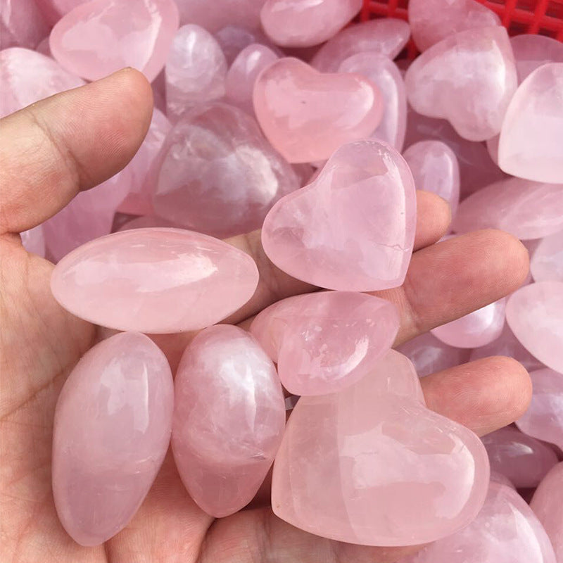 Natural Rose Quartz Love Puffy Heart Shaped Carved Crystals Stone, Love Healing Crystal Gemstone Decor Gift