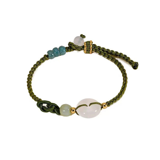 Hetian Jade Peace Buckle String Bracelet - Chalcedony Agate Bead