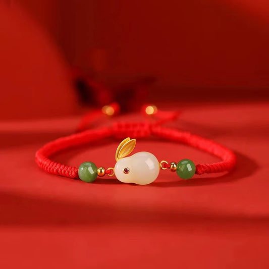 Green Jade Rabbit Red String Bracelet