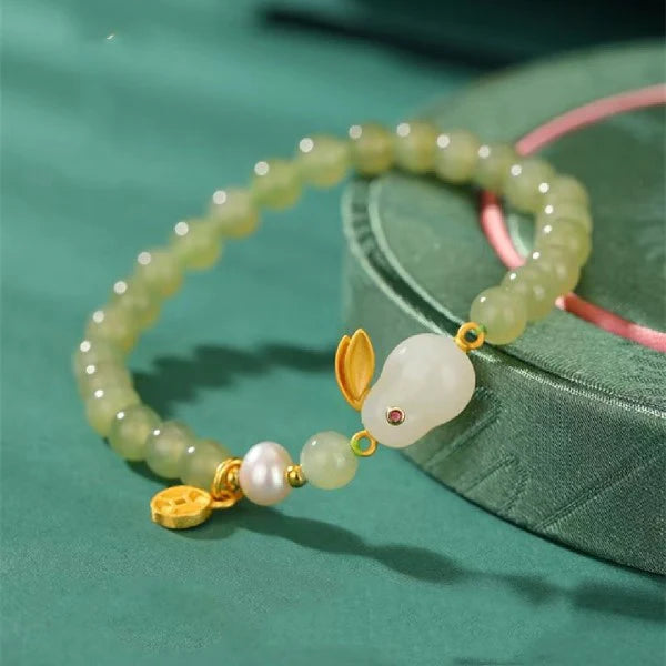 Natural Green Jade Rabbit Lucky Beads Bracelet