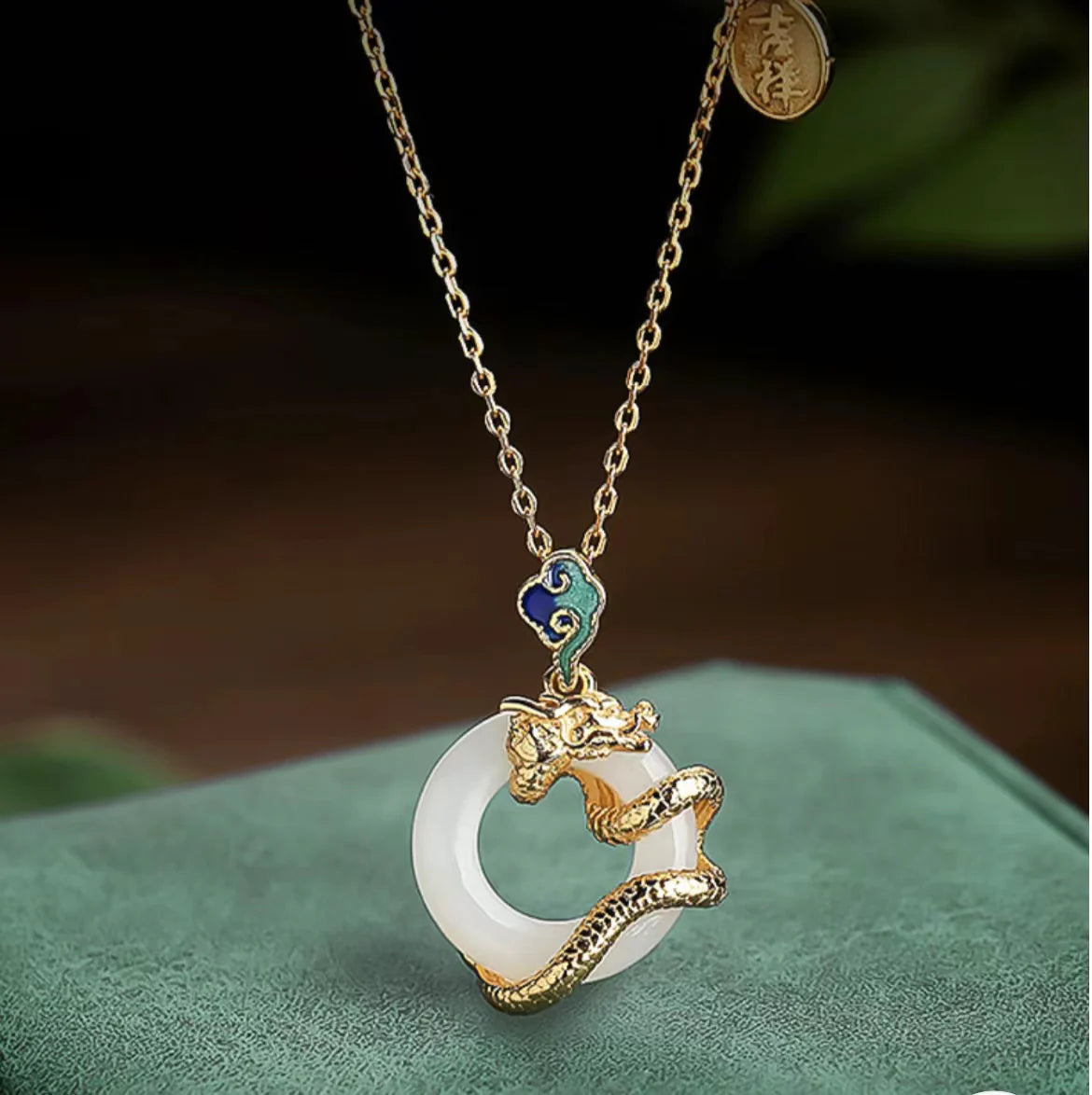 Year Of Dragon White Jade Peace Buckle 925 Silver Gold-plated Necklace - Auspiciousness And Prosperity