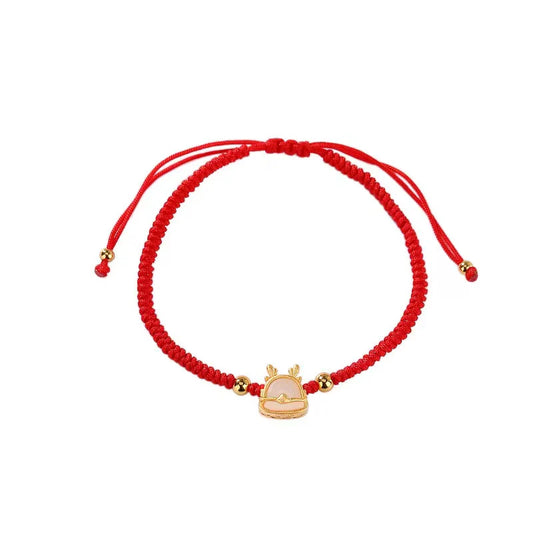 Dragon Red String Bracelet - White Jade