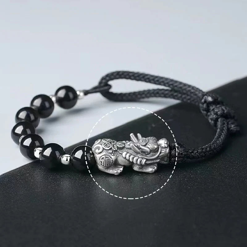 Pixiu Bracelet - Black Obsidian Stone Beads