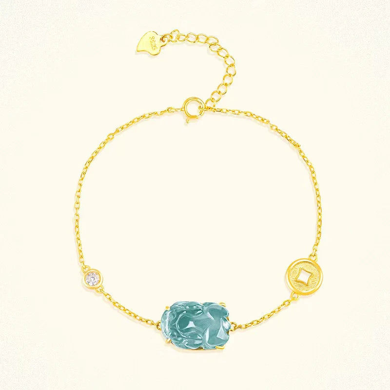 Pixiu Wealth Coin Bracelet &nbsp;-Natural Ice Jade