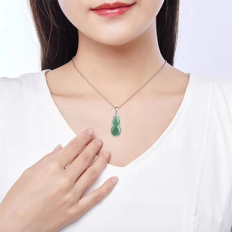 Ice Jade Wulu Pendant 925 Silver Necklace - Full Of Blessings