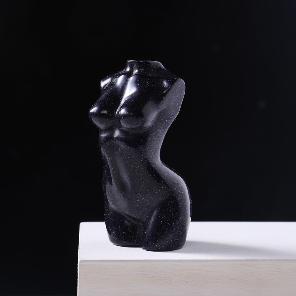 Hand Carved 3" Healing Natural Crystal Crafts Rose Quarzt Female Body Sculpture Statue, Trunk Obsidian Woman Naked Model Gem Ornament