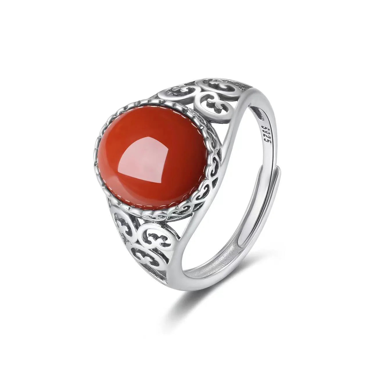 Natural Red Agate Silver Ring - Emotional Balance