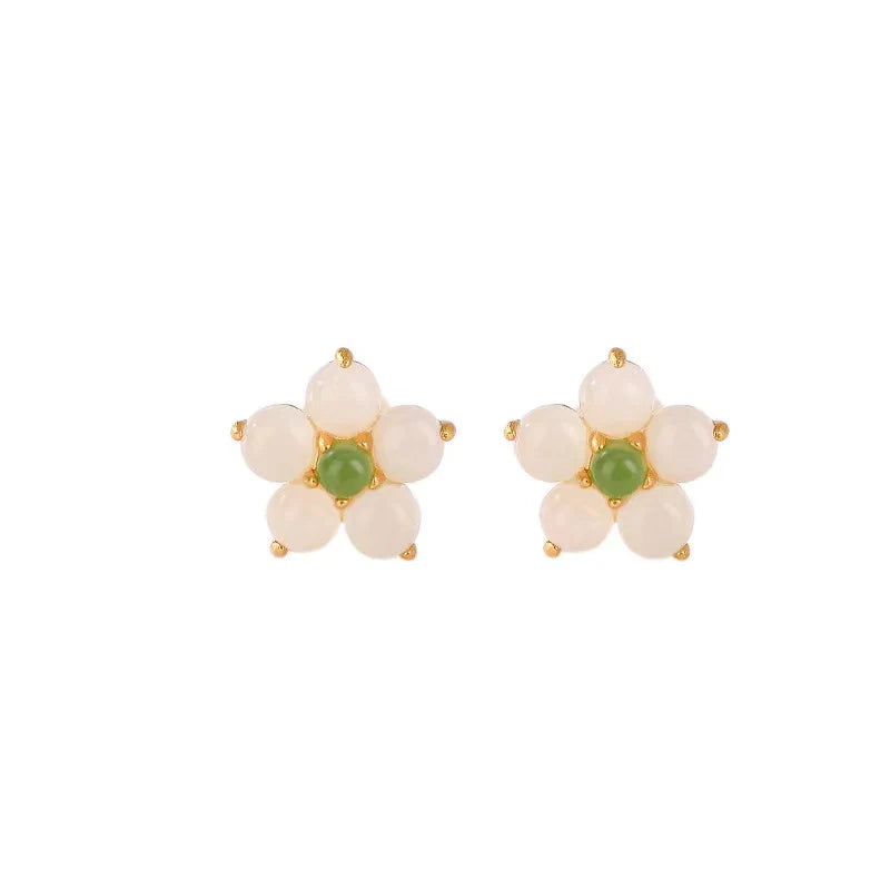 Flower Ruyi 925 Silver White Jade Earrings - Hope And Faith