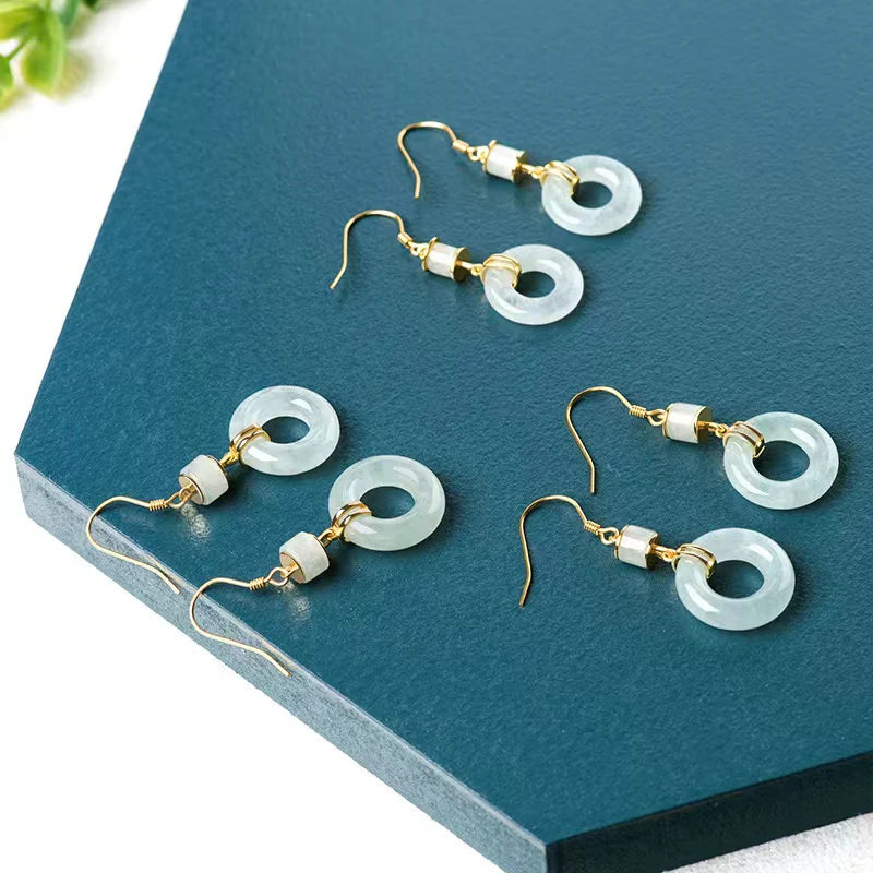 Peace Ring 925 Silver Ice Jade Earrings - Peach And Harmony