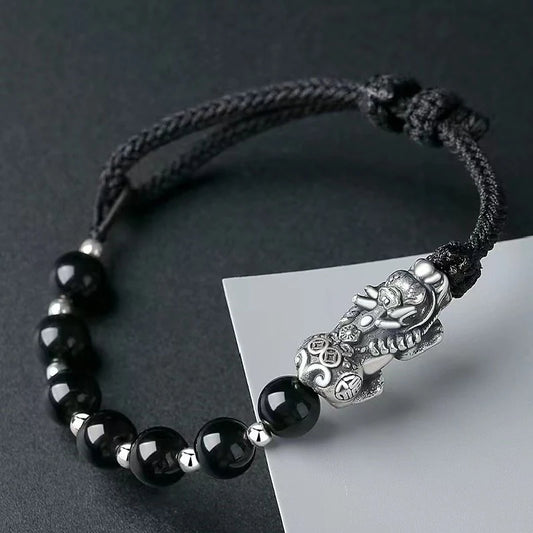 Pixiu Bracelet - Black Obsidian Stone Beads