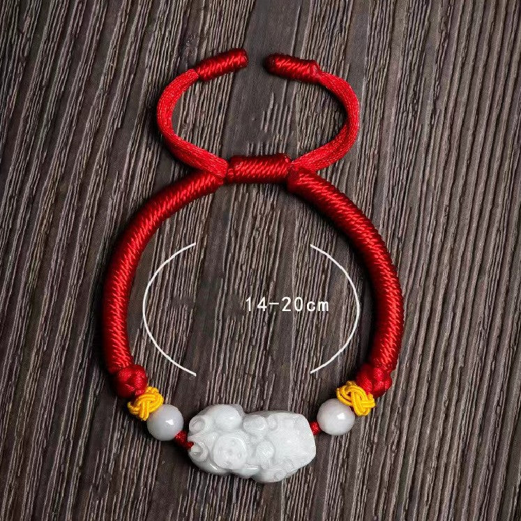 Pixiu Jade Beads Red String Bracelet - Proection and Wealth