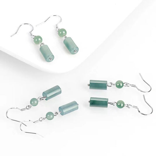 Cylindrical 925 Silver Ice Jade Earrings - Safety And Peace