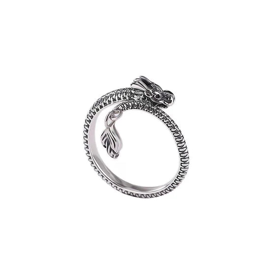 Vintage Dragon Silver Ring - Fortune Prosperity