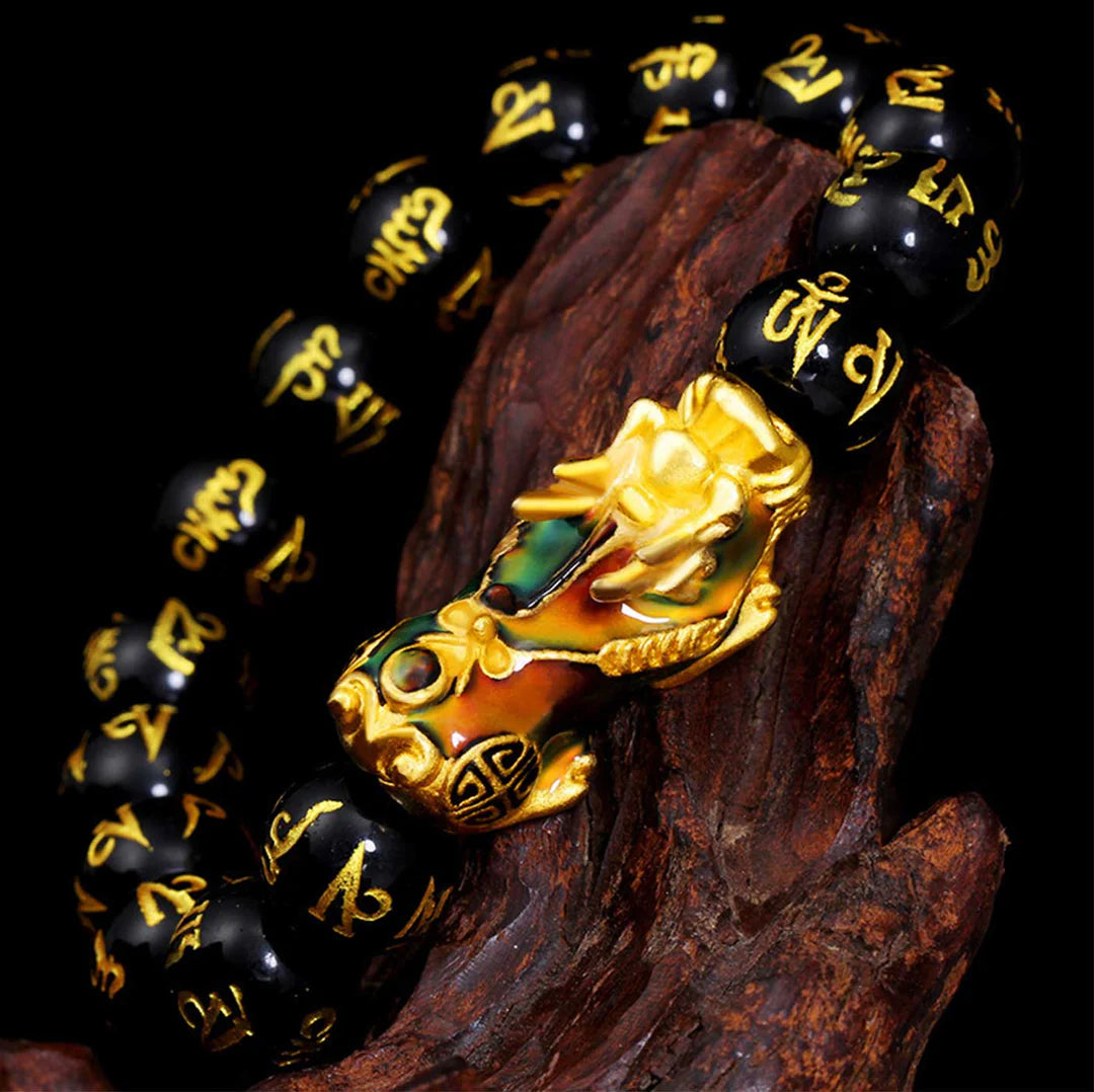 Color-Changing Feng Shui Black Obsidian Bracelet, Wealth Bead Lucky Bracelet with Pi Xiu Pi Yao, Attracting Good Luck and Wealth