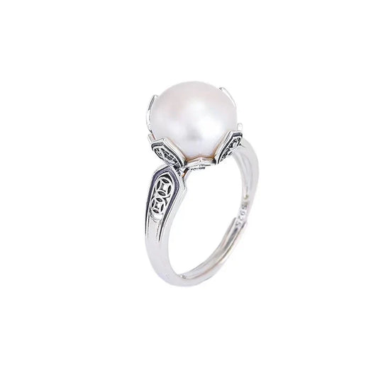 Natural Pearl S925 Silve Wealth Coin Vintage Ring - Harmony And Peace