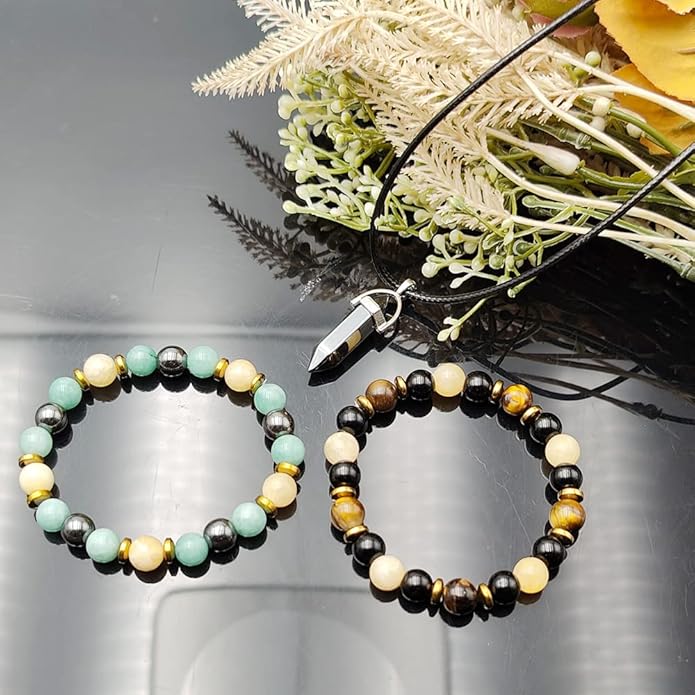 Hematite Citrine Bracelet Necklace Set - Maximum Prosperity, Lucky Wealth, Good Luck Feng Shui Wealth Bracelet