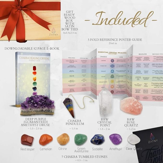 7 Chakra Stones Healing Crystals Set, Crystals and Healing Stones Premium Kit in Wooden Box