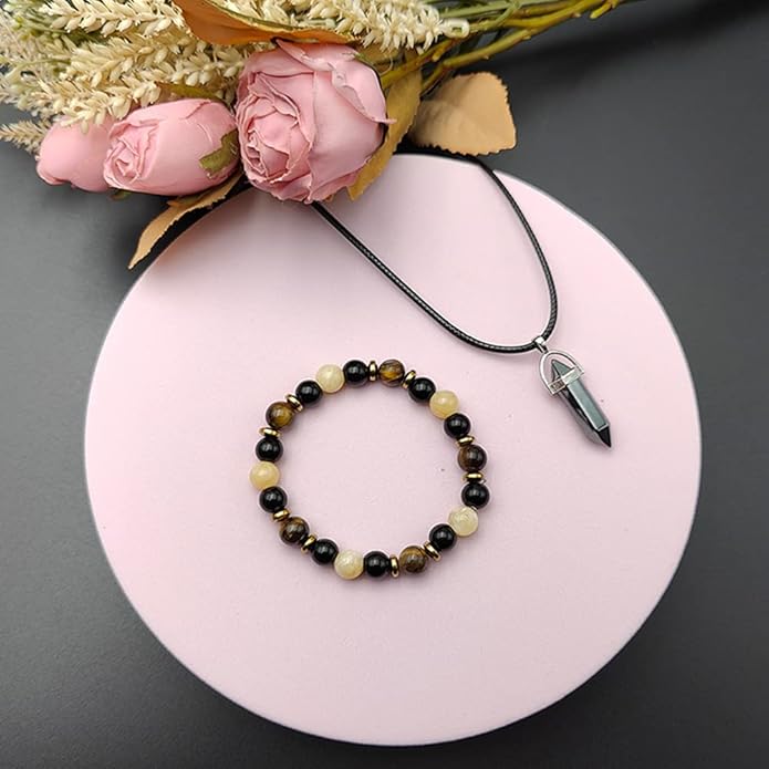 Hematite Citrine Bracelet Necklace Set - Maximum Prosperity, Lucky Wealth, Good Luck Feng Shui Wealth Bracelet