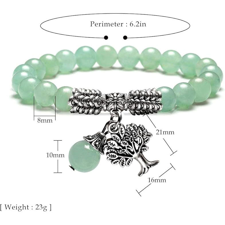 8MM Green Aventurine Natural Gemstone Life Tree Lucky Charm Stretch Bracelet