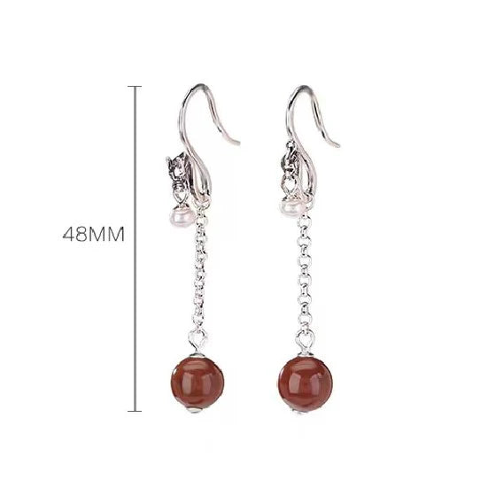 Auspiciousness Dragon And Phoenix Pearl 925 Silver Red Agate Earrings - Fortune and Prosperity