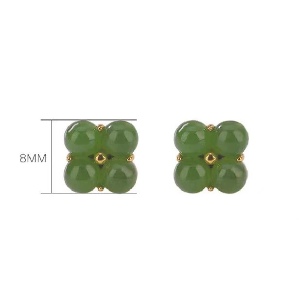 Lucky Four Leaf Clover 925 Silver Natural Jade Earrings - Luck And Hope