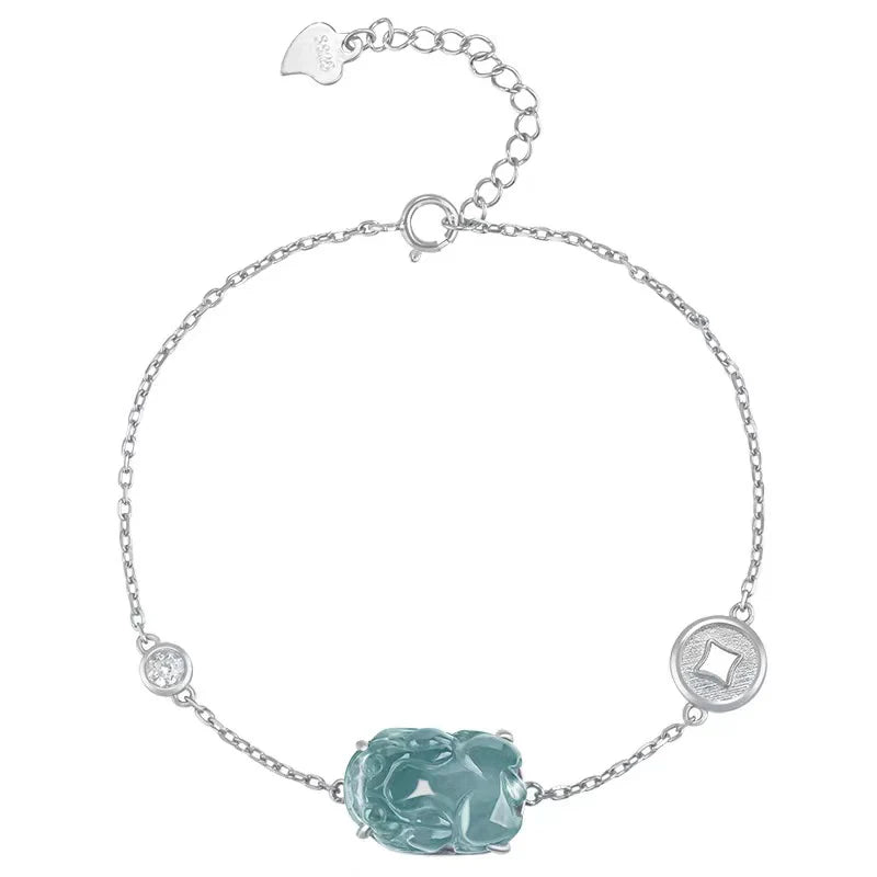 Pixiu Wealth Coin Bracelet &nbsp;-Natural Ice Jade