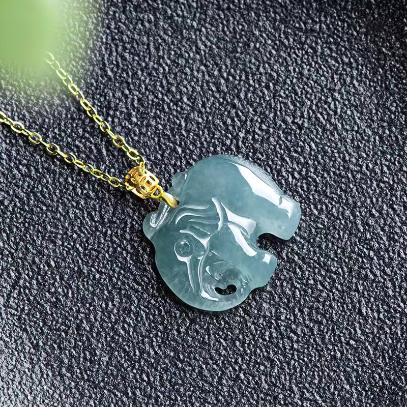 Jade Elephant Pendant And 18k Gold Necklace