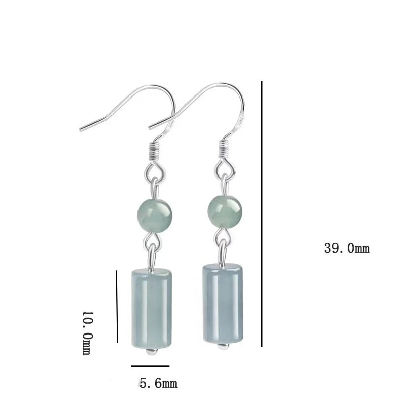 Cylindrical 925 Silver Ice Jade Earrings - Safety And Peace