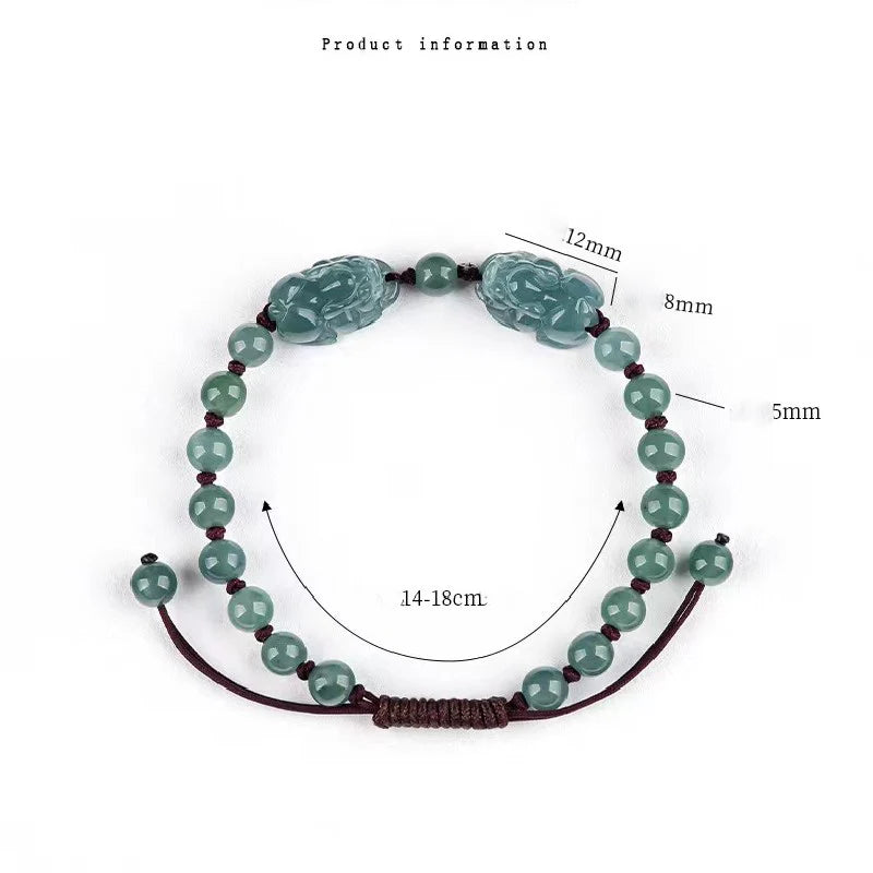 Double Pixiu Wealth Bracelet - Natural Ice Jade