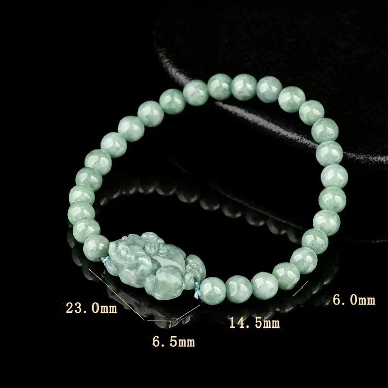 Natural Jade Feng Shui Pixiu Bracelet with Round Beads - Ancient Wisdom