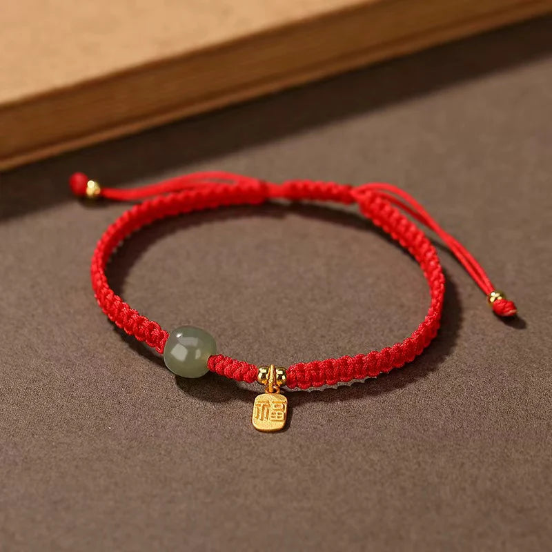 Fu Jade Bead String Bracelet For Couple - good luck