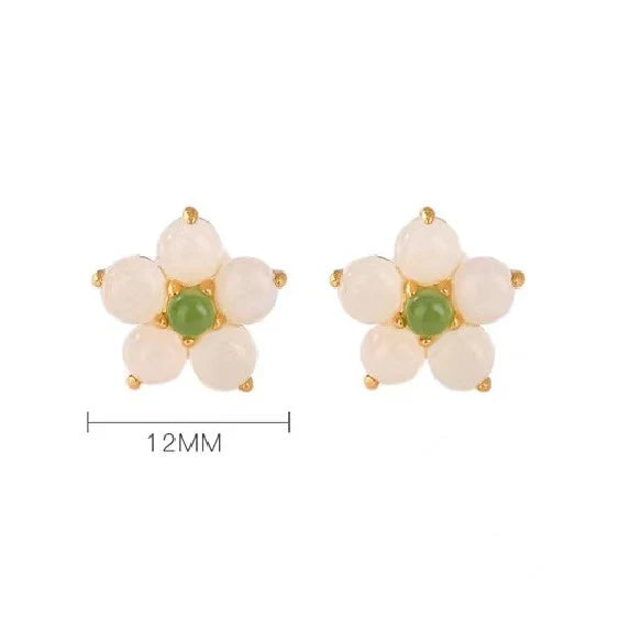 Flower Ruyi 925 Silver White Jade Earrings - Hope And Faith