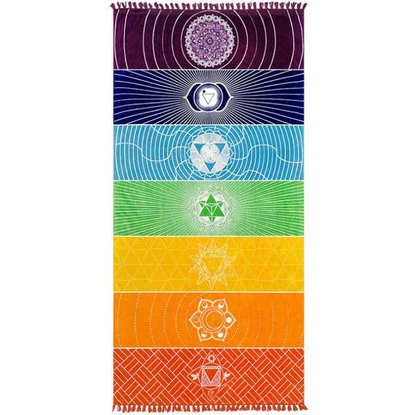 7 Chakra Rainbow Wall Hanging Tapestry Beach Towel, Cotton Microfiber Fabric Bohemia India Mandala Beach Blanket, Yoga Mat Bath With Tassels, 150cm x 75cm