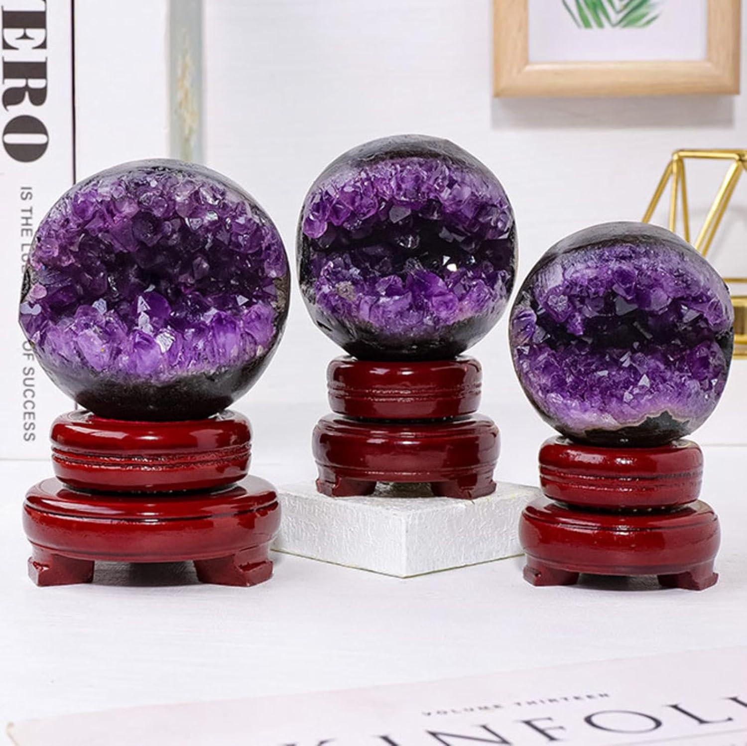 Natural Amethyst Cluster, Feng Shui Decorative Ball, Open Smile Crystal Hole Money Bag Halloween Gift Bedroom Decorations