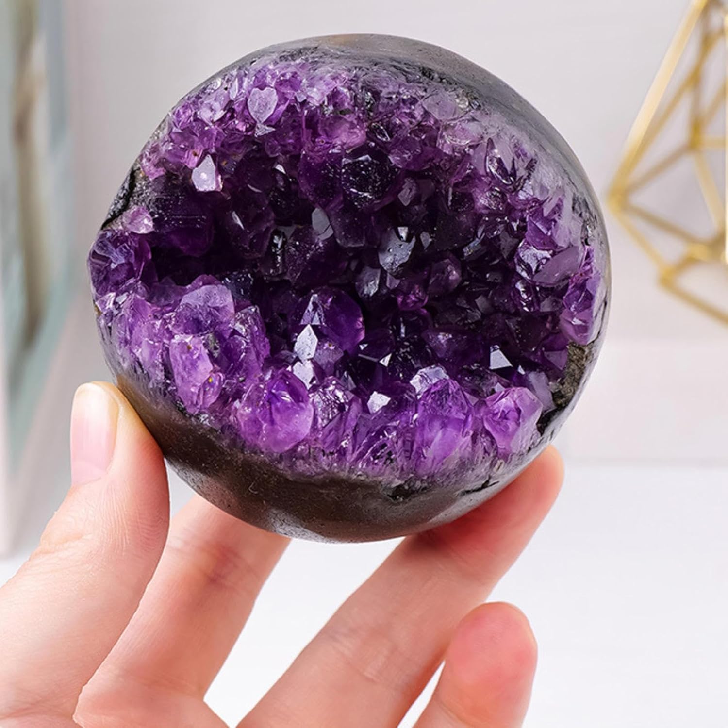 Natural Amethyst Cluster, Feng Shui Decorative Ball, Open Smile Crystal Hole Money Bag Halloween Gift Bedroom Decorations