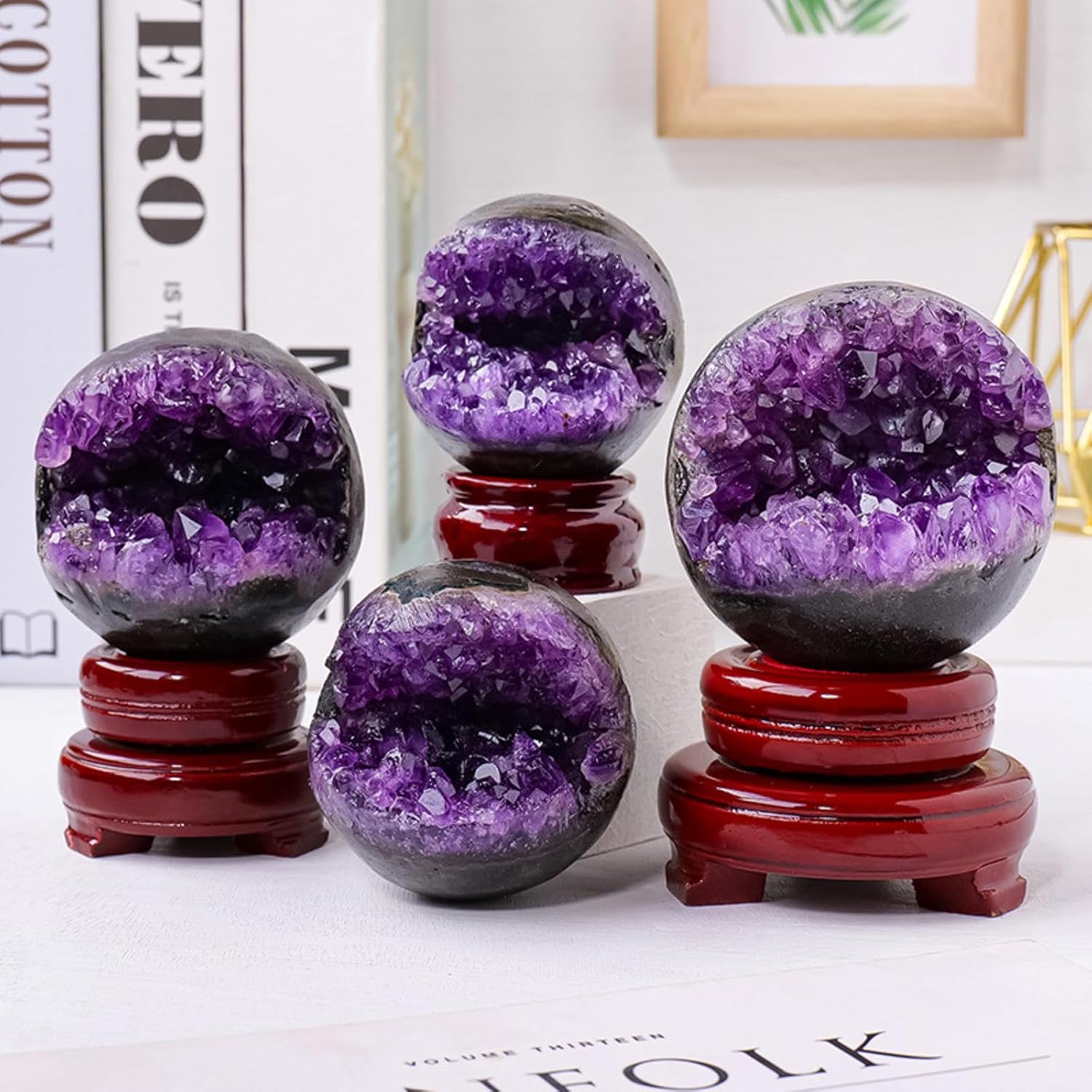 Natural Amethyst Cluster, Feng Shui Decorative Ball, Open Smile Crystal Hole Money Bag Halloween Gift Bedroom Decorations