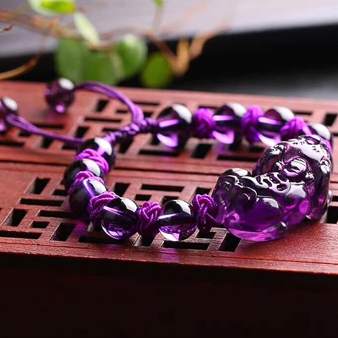 Natural Amethyst Quartz Amulette Pixiu/Piyao Feng Shui Bracelet