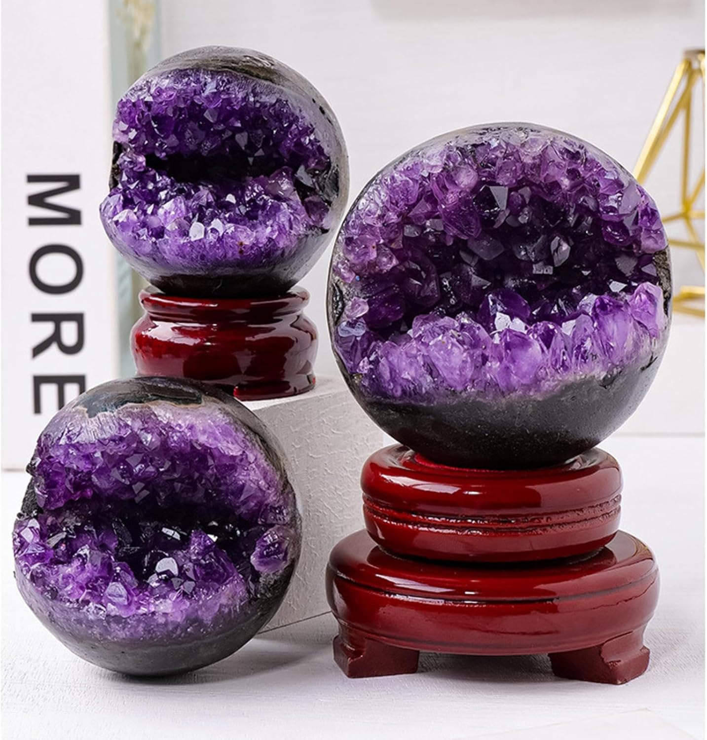 Natural Amethyst Cluster, Feng Shui Decorative Ball, Open Smile Crystal Hole Money Bag Halloween Gift Bedroom Decorations