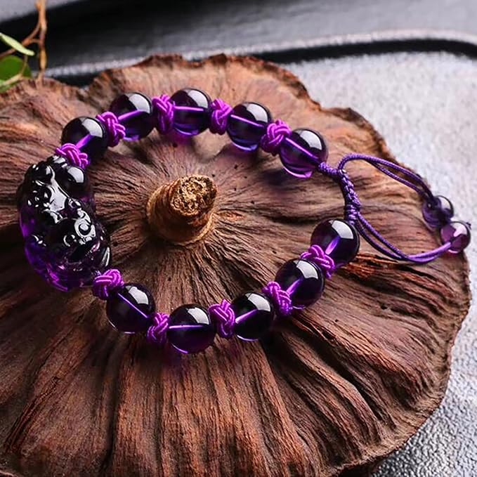 Natural Amethyst Quartz Amulette Pixiu/Piyao Feng Shui Bracelet